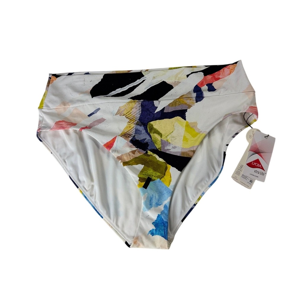 Calia Womens XXL High Rise Wide Banded Bikini Bottom Collage Pure White WSA15404